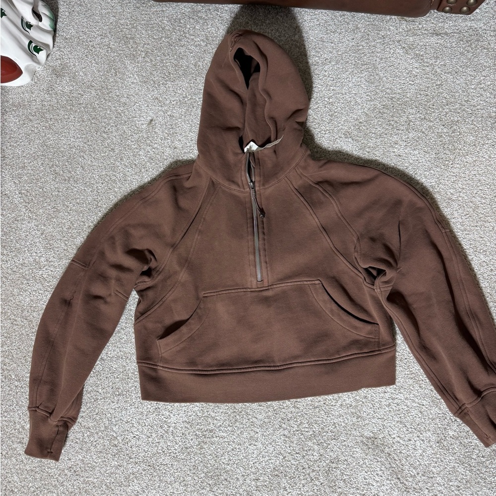 Lululemon Brown Scuba Oversized Crop Half-Zip Hoodie Sweatshirt Sz XS/S